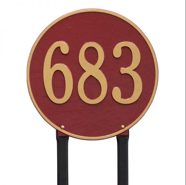 Whitehall 2099 Arch Marker Estate Lawn Address Plaque in Red and Gold