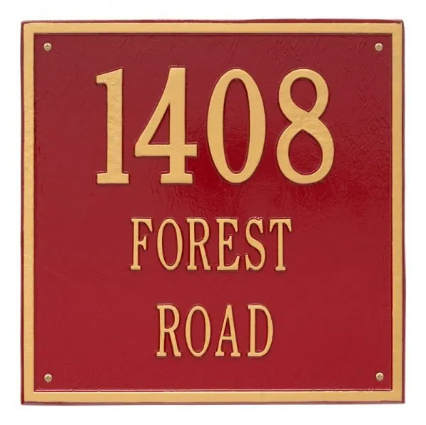 Whitehall 2118 Arch Marker Estate Lawn Address Plaque in Red and Gold