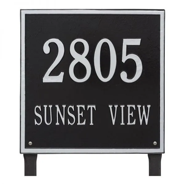 Whitehall 2120 Arch Marker Estate Lawn Address Plaque in Black and Silver