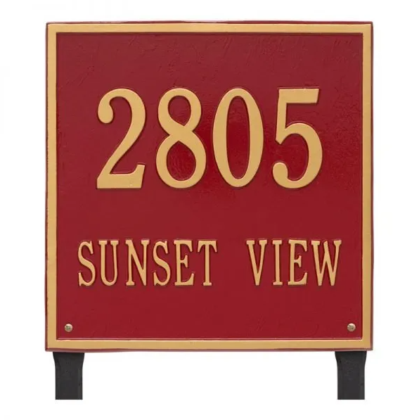 Whitehall 2120 Arch Marker Estate Lawn Address Plaque in Red and Gold