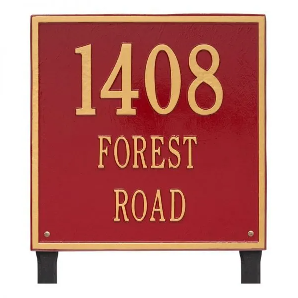 Whitehall 2121 Arch Marker Estate Lawn Address Plaque in Red and Gold