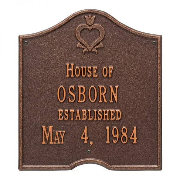 Whitehall 2204 Arch Marker Estate Wall Plaque in Antique Copper