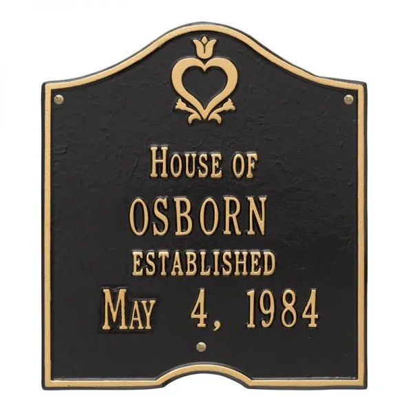 Whitehall 2204 Arch Marker Estate Wall Plaque in Black and Gold