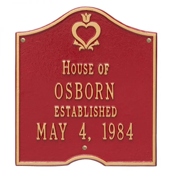 Whitehall 2204 Arch Marker Estate Wall Plaque in Red and Gold