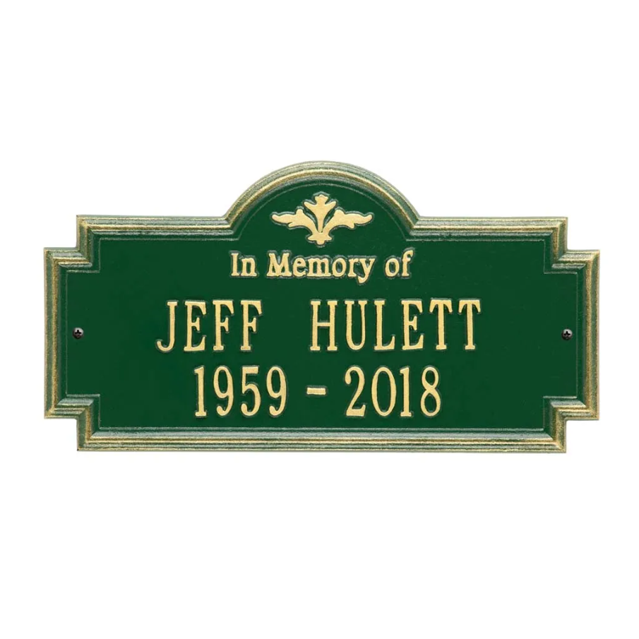 Whitehall 2212 Arch Marker Estate Wall Address Plaque in Green and Gold