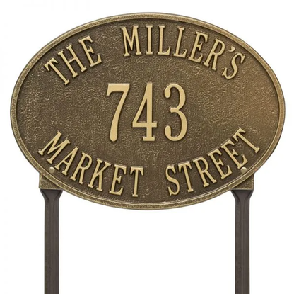 Whitehall 2919 Arch Marker Estate Lawn Address Plaque in Antique Brass