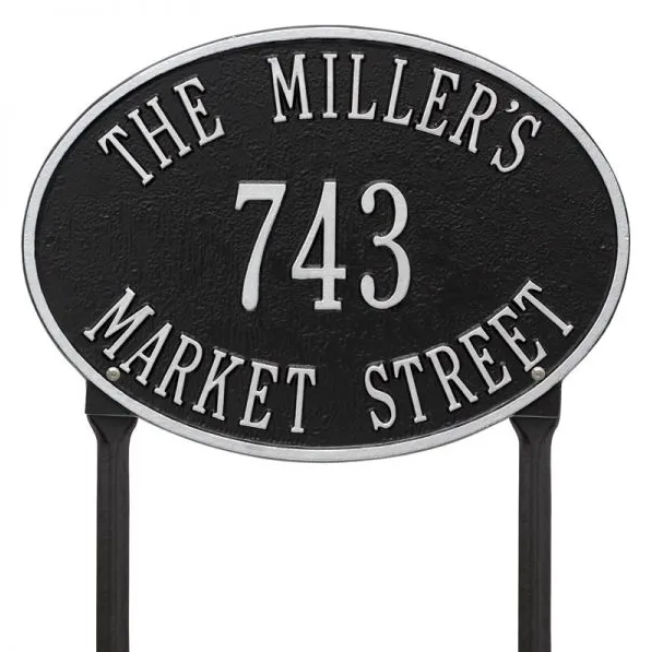 Whitehall 2919 Arch Marker Estate Lawn Address Plaque in Black and Silver