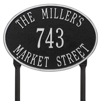 Whitehall 2919 Arch Marker Estate Lawn Address Plaque in Black and Silver