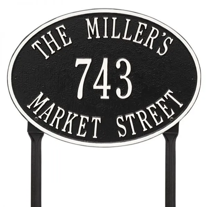 Whitehall 2919 Arch Marker Estate Lawn Address Plaque in Black and White