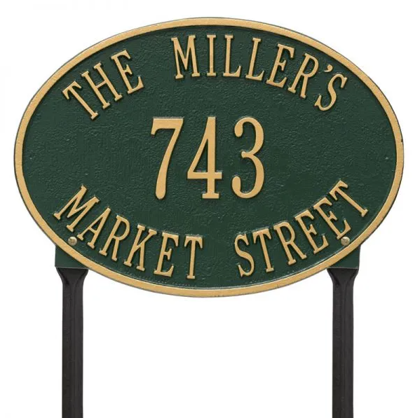 Whitehall 2919 Arch Marker Estate Lawn Address Plaque in Green and Gold