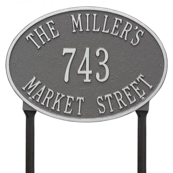 Whitehall 2919 Arch Marker Estate Lawn Address Plaque in Pewter and Silver