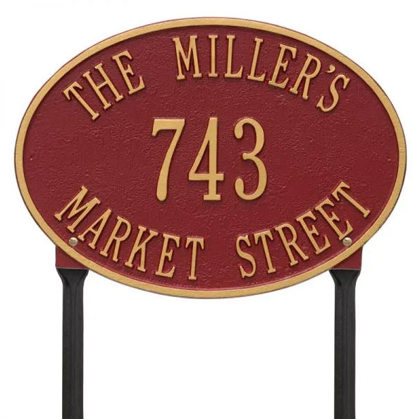 Whitehall 2919 Arch Marker Estate Lawn Address Plaque in Red and Gold