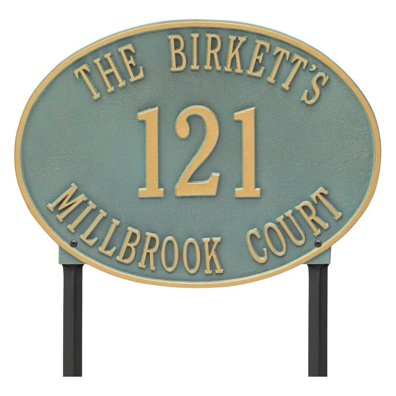 Whitehall 2921 Arch Marker Estate Lawn Address Plaque in Bronze and Verdigris