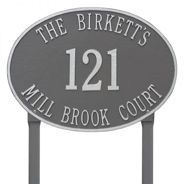 Whitehall 2921 Arch Marker Estate Lawn Address Plaque in Pewter and Silver