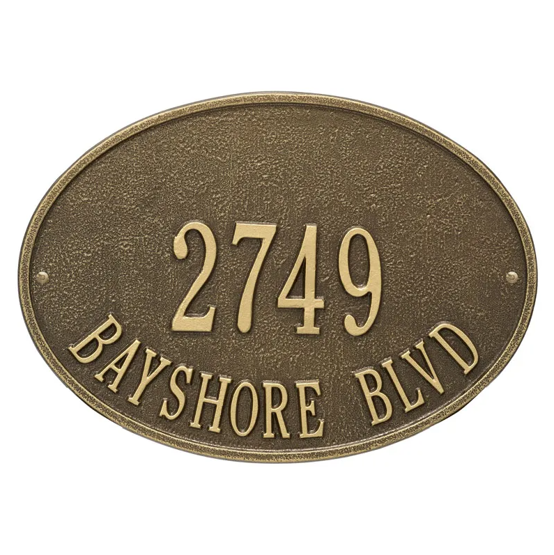 Whitehall 2923 Arch Marker Estate Wall Address Plaque in Antique Brass