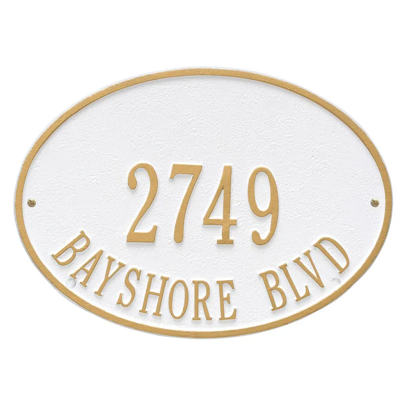 Whitehall 2923 Arch Marker Estate Wall Address Plaque in White and Gold