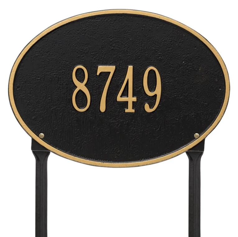 Whitehall 2924 Arch Marker Estate Lawn Address Plaque in Black and Gold