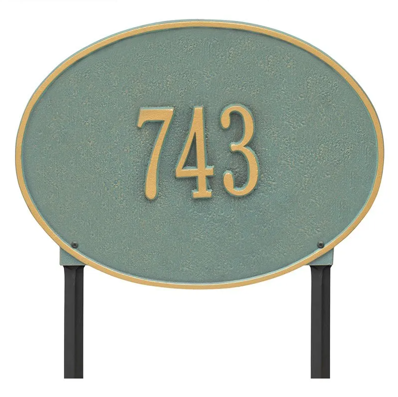 Whitehall 2924 Arch Marker Estate Lawn Address Plaque in Bronze and Verdigris