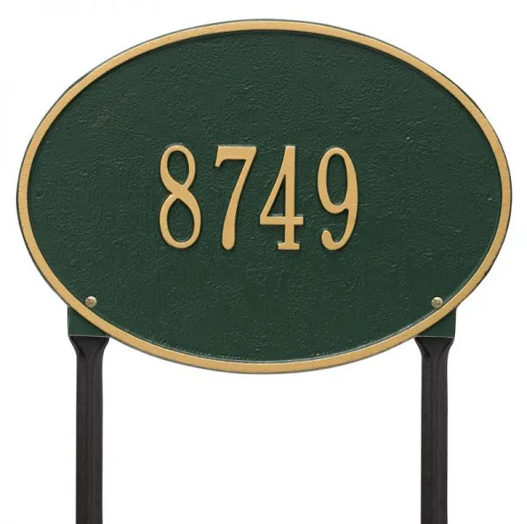 Whitehall 2924 Arch Marker Estate Lawn Address Plaque in Green and Gold