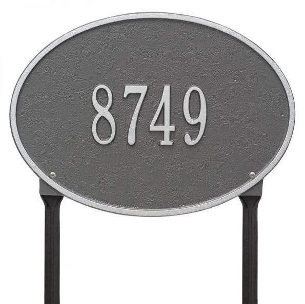 Whitehall 2924 Arch Marker Estate Lawn Address Plaque in Pewter and Silver