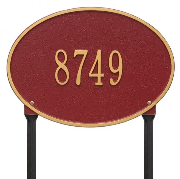 Whitehall 2924 Arch Marker Estate Lawn Address Plaque in Red and Gold