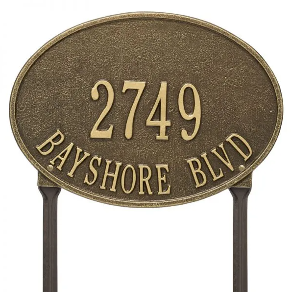 Whitehall 2925 Arch Marker Estate Lawn Address Plaque in Antique Brass