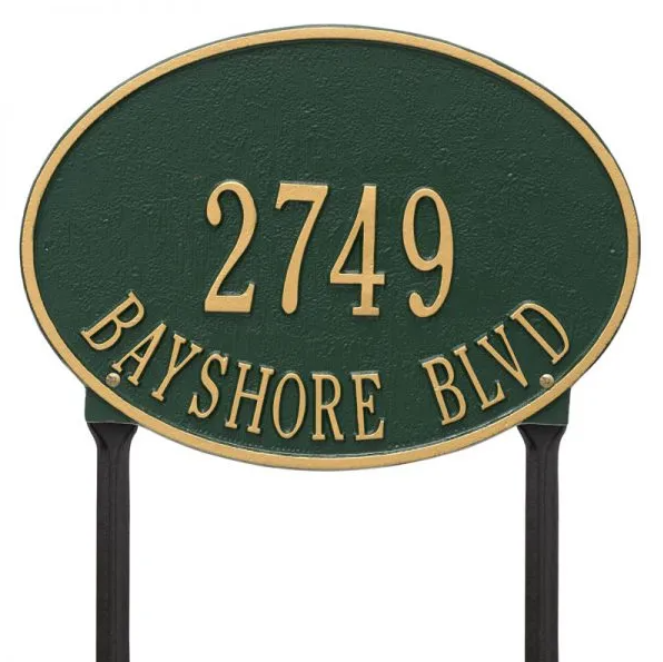 Whitehall 2925 Arch Marker Estate Lawn Address Plaque in Green and Gold