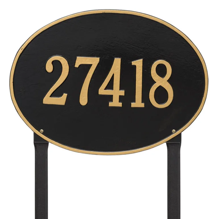 Whitehall 2928 Arch Marker Estate Lawn Address Plaque in Black and Gold