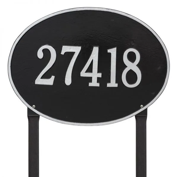 Whitehall 2928 Arch Marker Estate Lawn Address Plaque in Black and Silver
