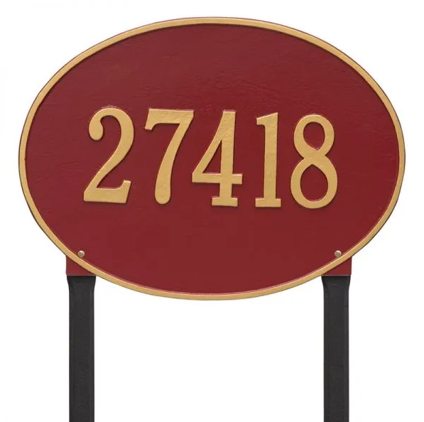 Whitehall 2928 Arch Marker Estate Lawn Address Plaque in Red and Gold