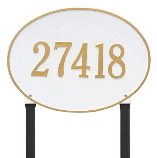 Whitehall 2928 Arch Marker Estate Lawn Address Plaque in White and Gold
