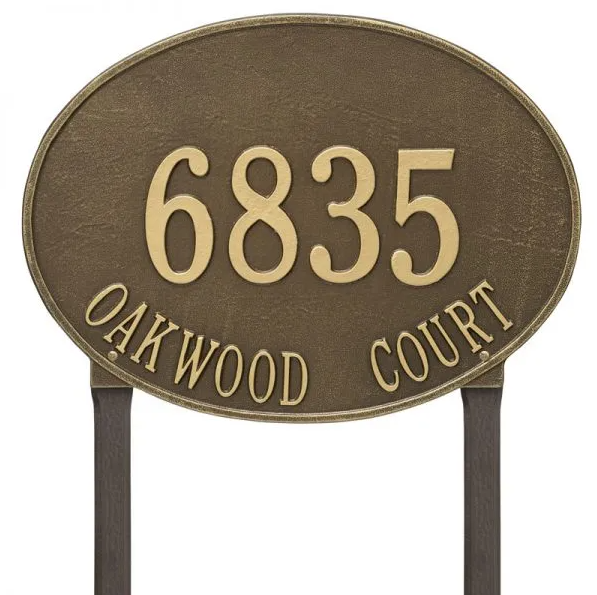 Whitehall 2929 Arch Marker Estate Lawn Address Plaque in Antique Brass