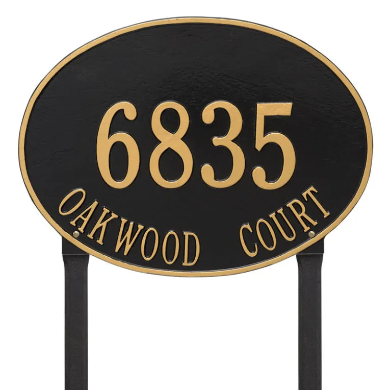 Whitehall 2929 Arch Marker Estate Lawn Address Plaque in Black and Gold