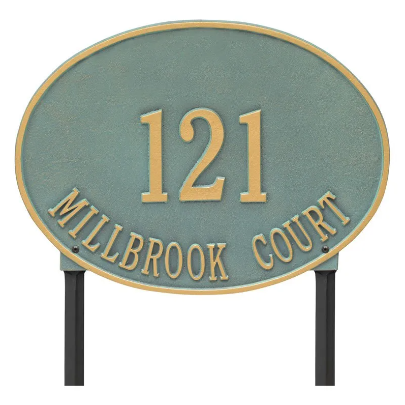 Whitehall 2929 Arch Marker Estate Lawn Address Plaque in Bronze and Verdigris