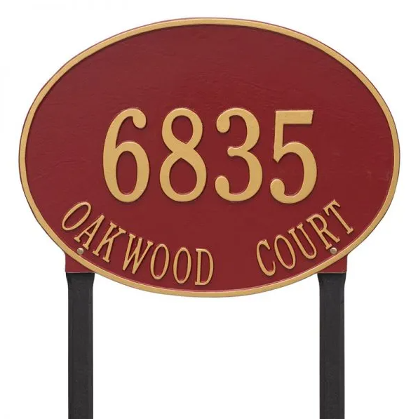 Whitehall 2929 Arch Marker Estate Lawn Address Plaque in Red and Gold