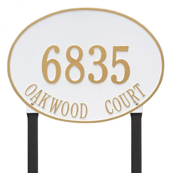 Whitehall 2929 Arch Marker Estate Lawn Address Plaque in White and Gold