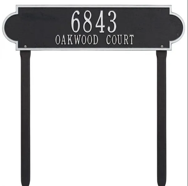 Whitehall 2991 Arch Marker Estate Lawn Address Plaque in Black and Silver