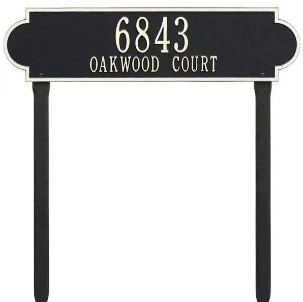 Whitehall 2991 Arch Marker Estate Lawn Address Plaque in Black and White