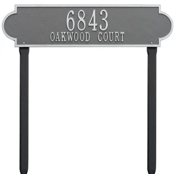 Whitehall 2991 Arch Marker Estate Lawn Address Plaque in Pewter and Silver