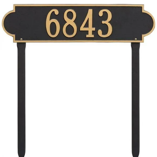 Whitehall 2995 Arch Marker Estate Lawn Address Plaque in Black and Gold