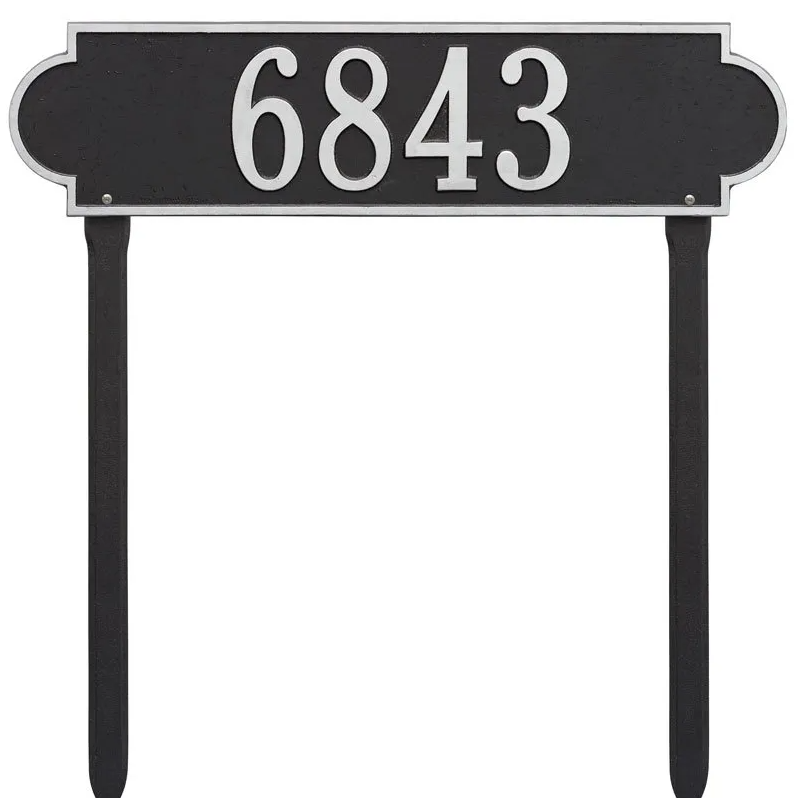 Whitehall 2995 Arch Marker Estate Lawn Address Plaque in Black and Silver