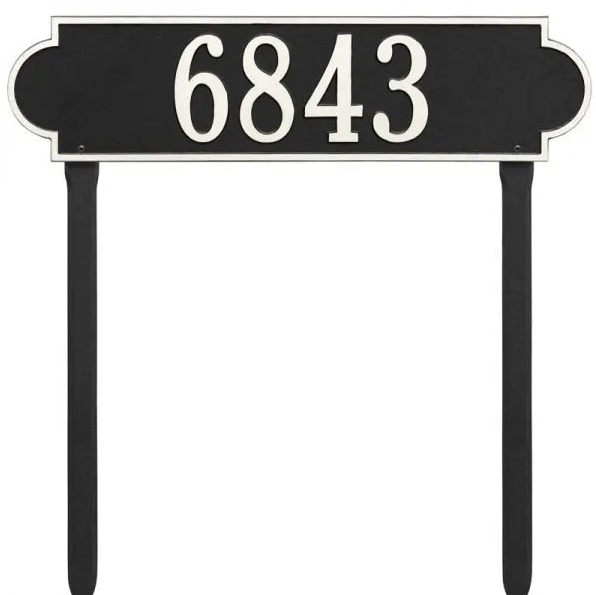 Whitehall 2995 Arch Marker Estate Lawn Address Plaque in Black and White