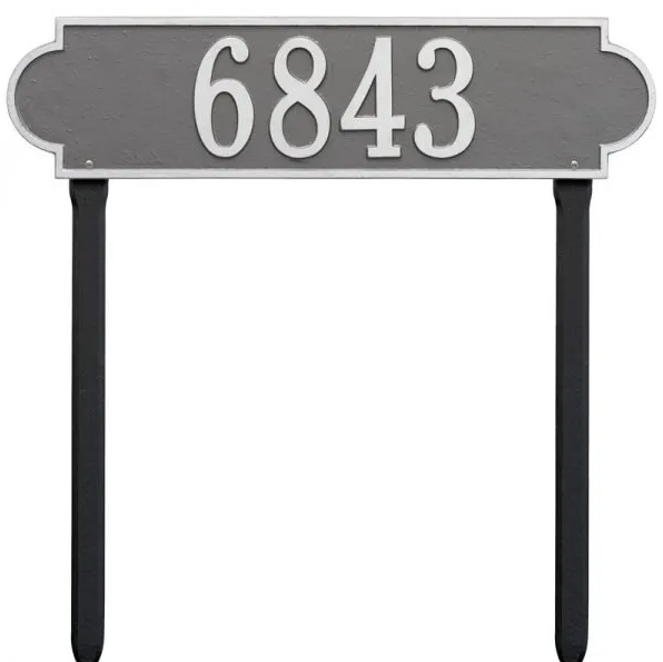 Whitehall 2995 Arch Marker Estate Lawn Address Plaque in Pewter and Silver