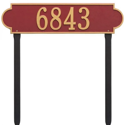 Whitehall 2995 Arch Marker Estate Lawn Address Plaque in Red and Gold