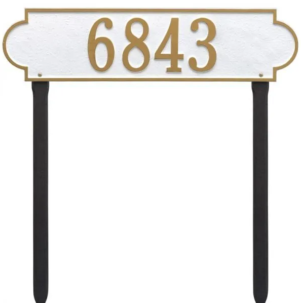 Whitehall 2995 Arch Marker Estate Lawn Address Plaque in White and Gold