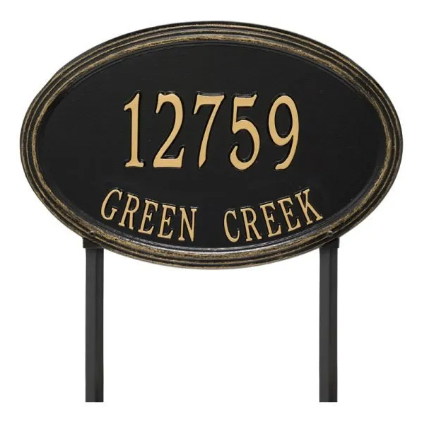 Whitehall 3758 Arch Marker Estate Lawn Address Plaque in Black and Gold