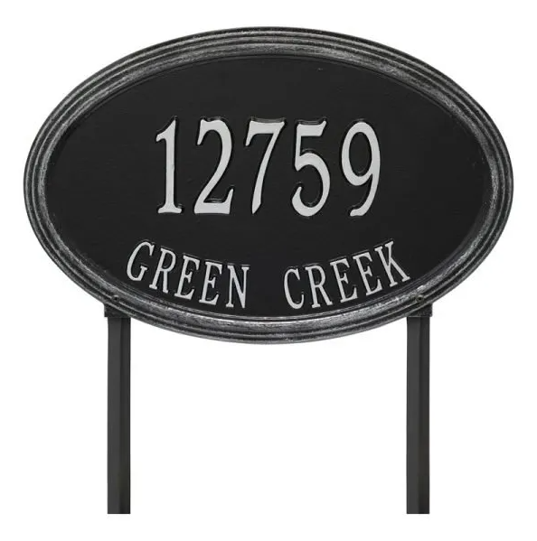 Whitehall 3758 Arch Marker Estate Lawn Address Plaque in Black and Silver