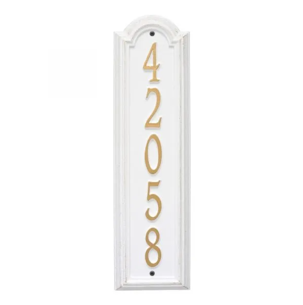 Whitehall 3779 Arch Marker Estate Lawn Address Plaque in White and Gold