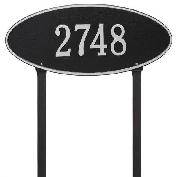 Whitehall 4011 Arch Marker Estate Lawn Address Plaque in Black and Silver