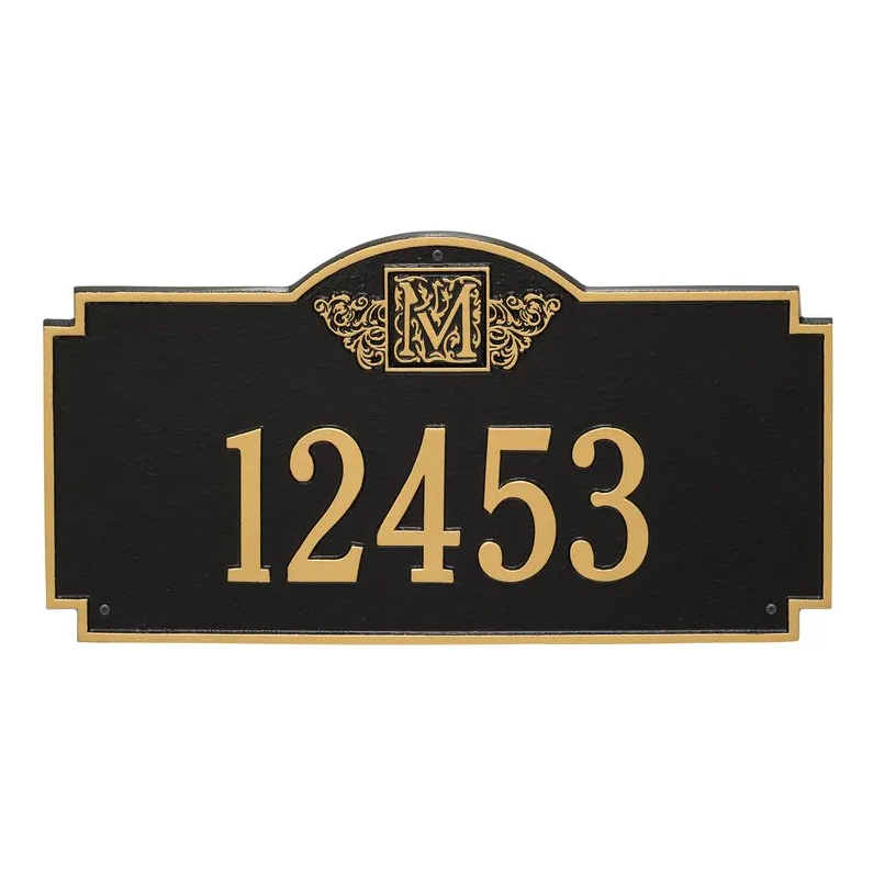 Whitehall 5003 Arch Marker Estate Lawn Address Plaque in Black and Gold
